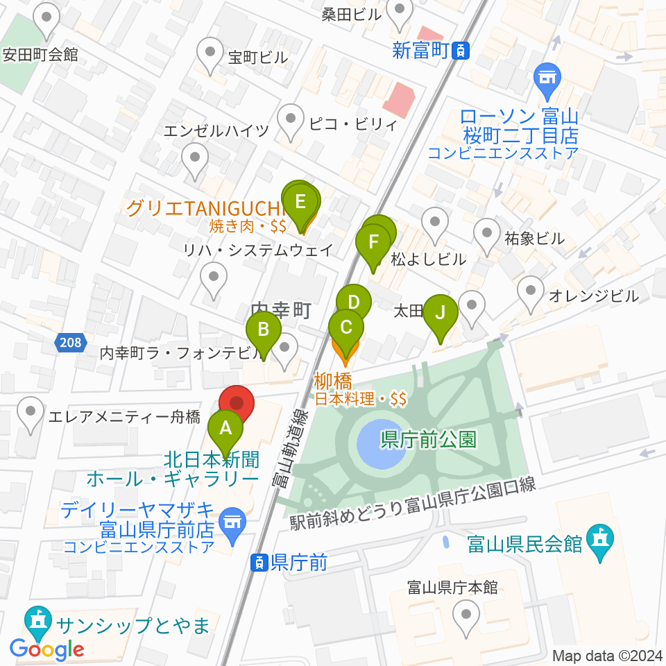 富山シティエフエム周辺のファミレス・ファーストフード一覧地図
