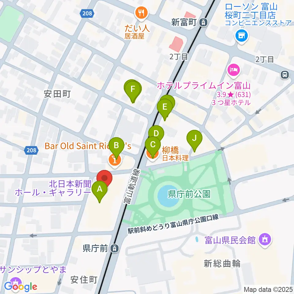 富山シティエフエム周辺のファミレス・ファーストフード一覧地図