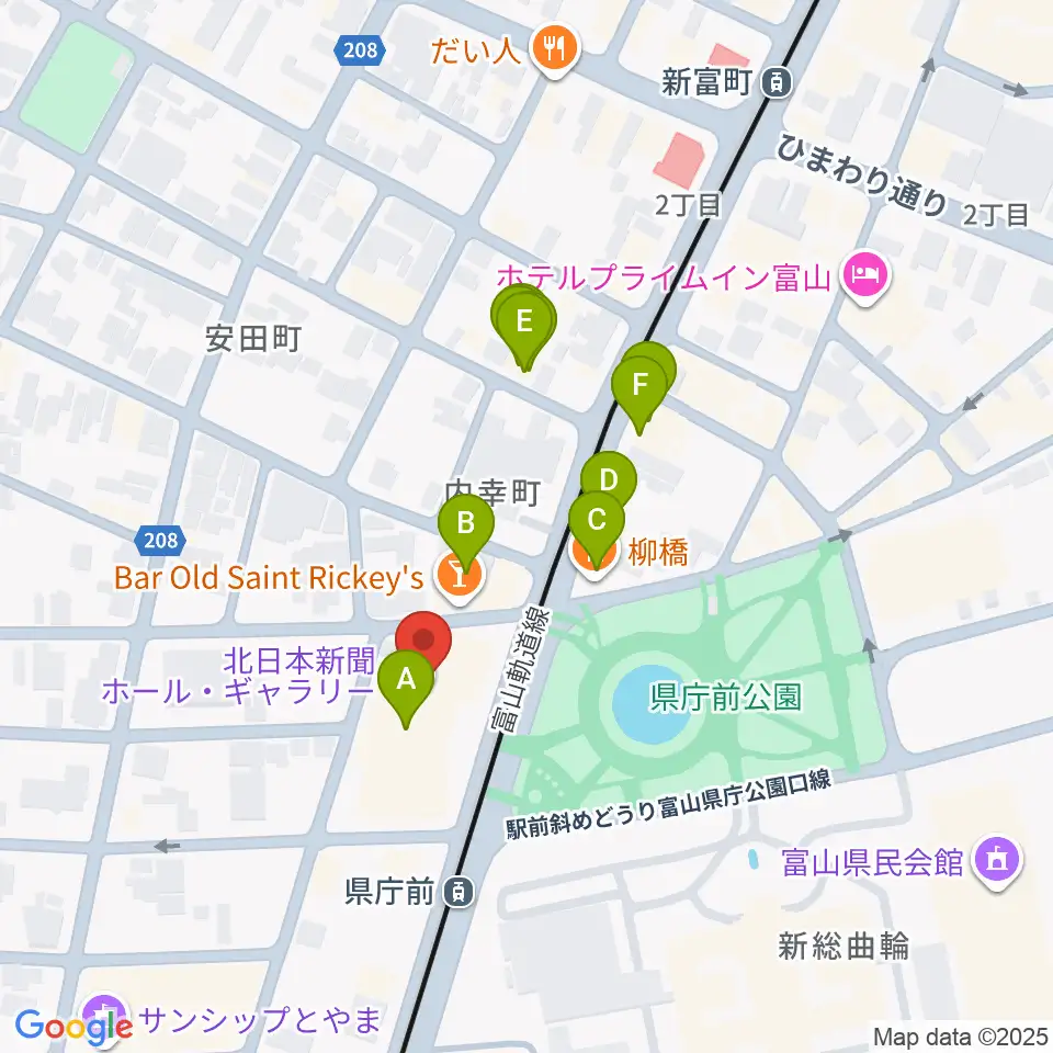 富山シティエフエム周辺のファミレス・ファーストフード一覧地図