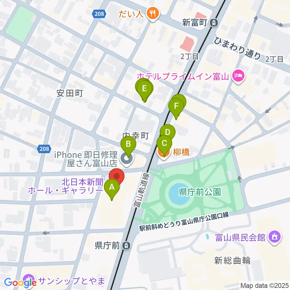 富山シティエフエム周辺のファミレス・ファーストフード一覧地図