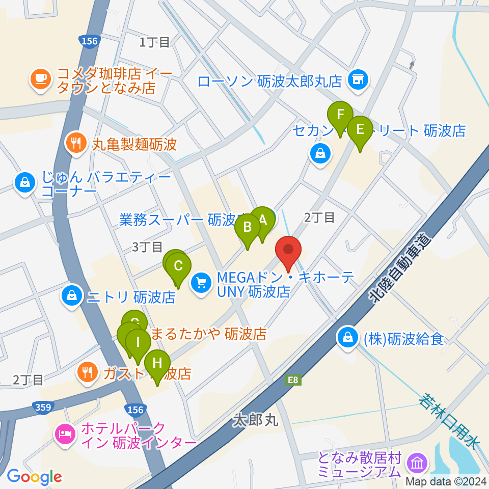 エフエムとなみ周辺のファミレス・ファーストフード一覧地図