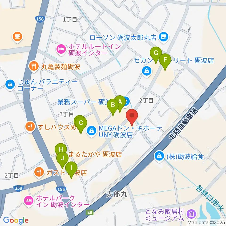 エフエムとなみ周辺のファミレス・ファーストフード一覧地図