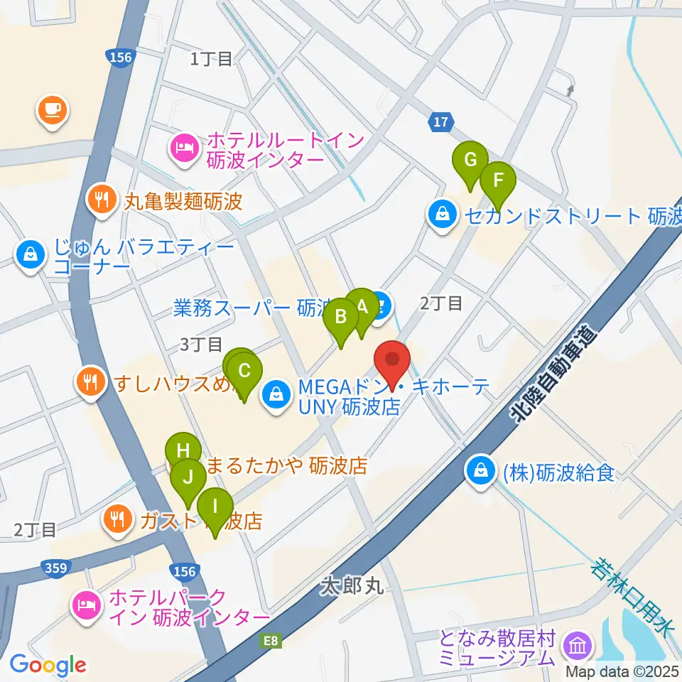 エフエムとなみ周辺のファミレス・ファーストフード一覧地図