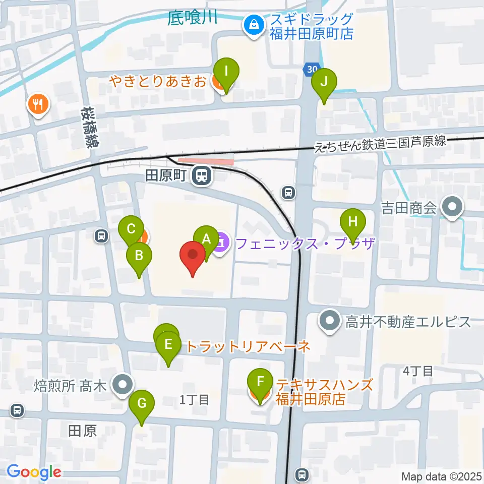 福井街角放送周辺のファミレス・ファーストフード一覧地図