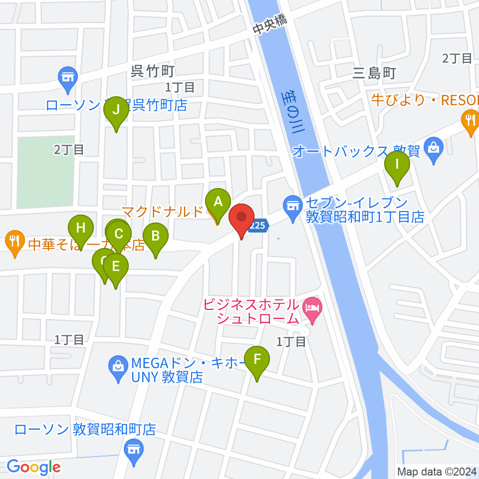 敦賀FM ハーバーステーション周辺のファミレス・ファーストフード一覧地図