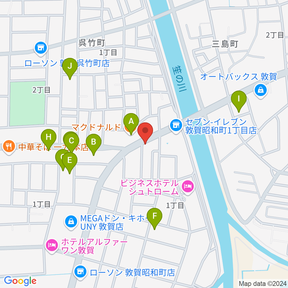 敦賀FM ハーバーステーション周辺のファミレス・ファーストフード一覧地図