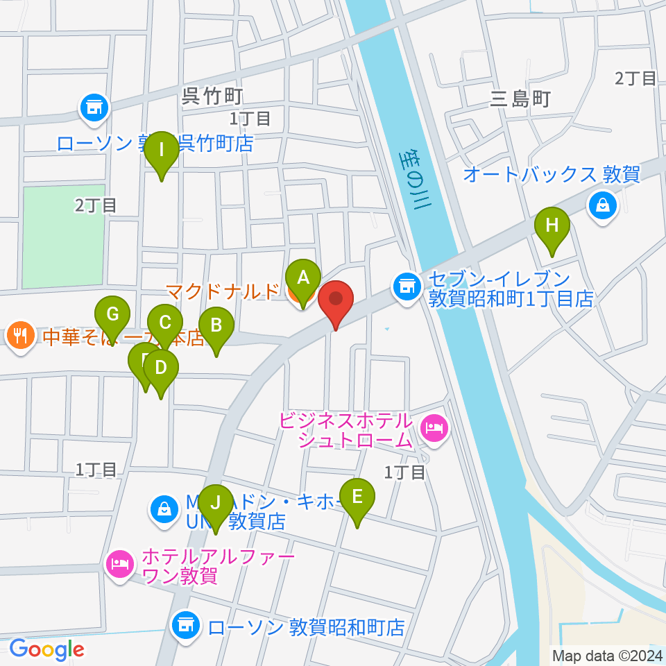 敦賀FM ハーバーステーション周辺のファミレス・ファーストフード一覧地図