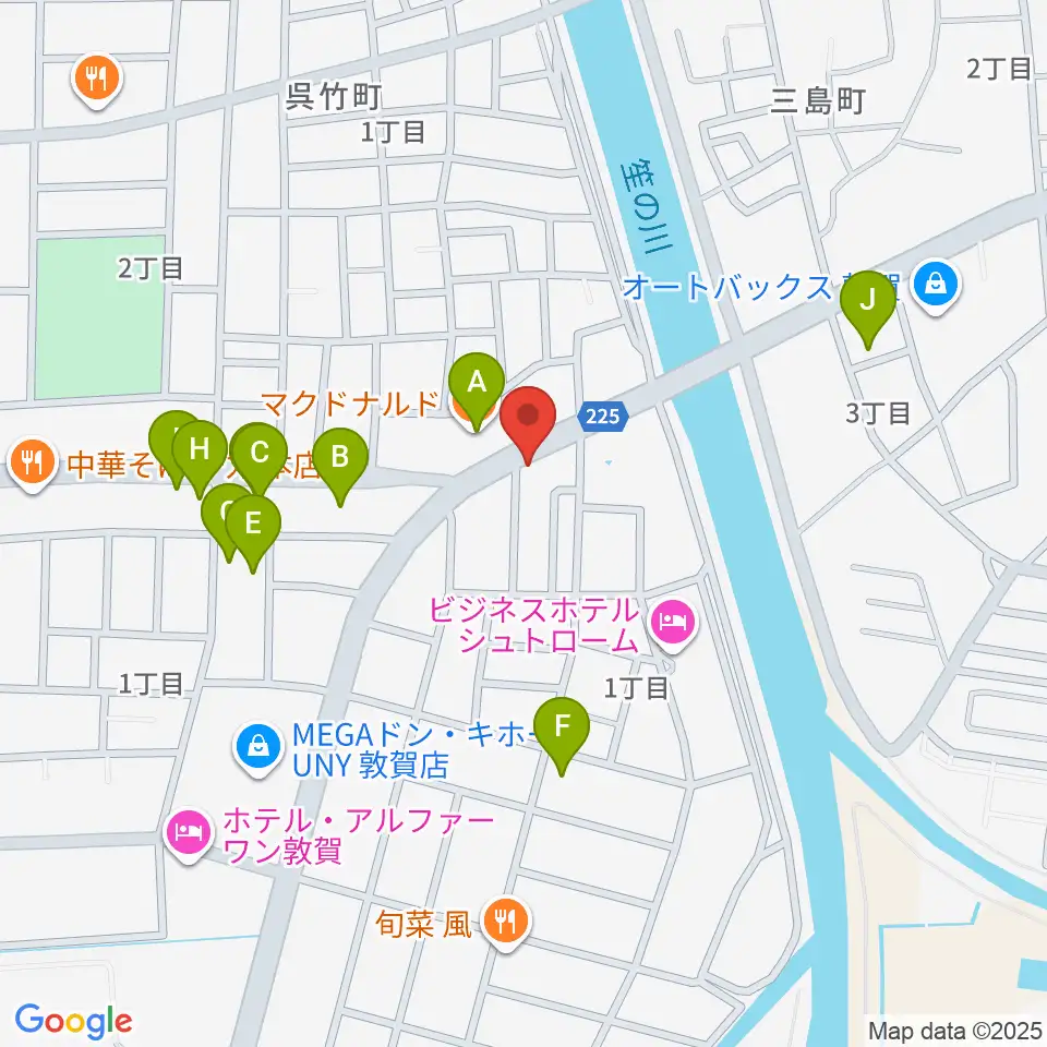 敦賀FM ハーバーステーション周辺のファミレス・ファーストフード一覧地図