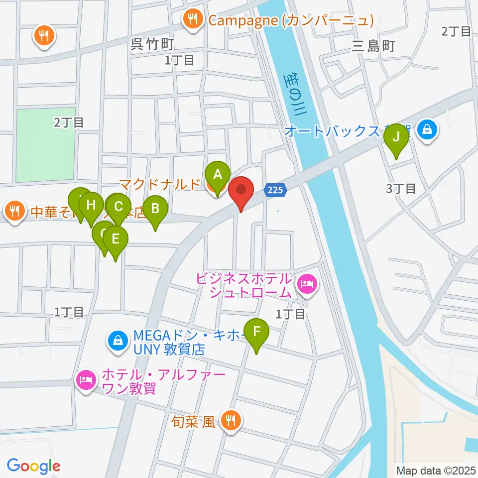 敦賀FM ハーバーステーション周辺のファミレス・ファーストフード一覧地図