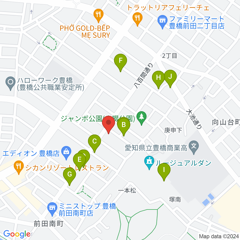 やしの実FM（エフエム豊橋）周辺のファミレス・ファーストフード一覧地図