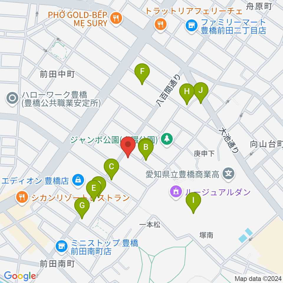 やしの実FM（エフエム豊橋）周辺のファミレス・ファーストフード一覧地図