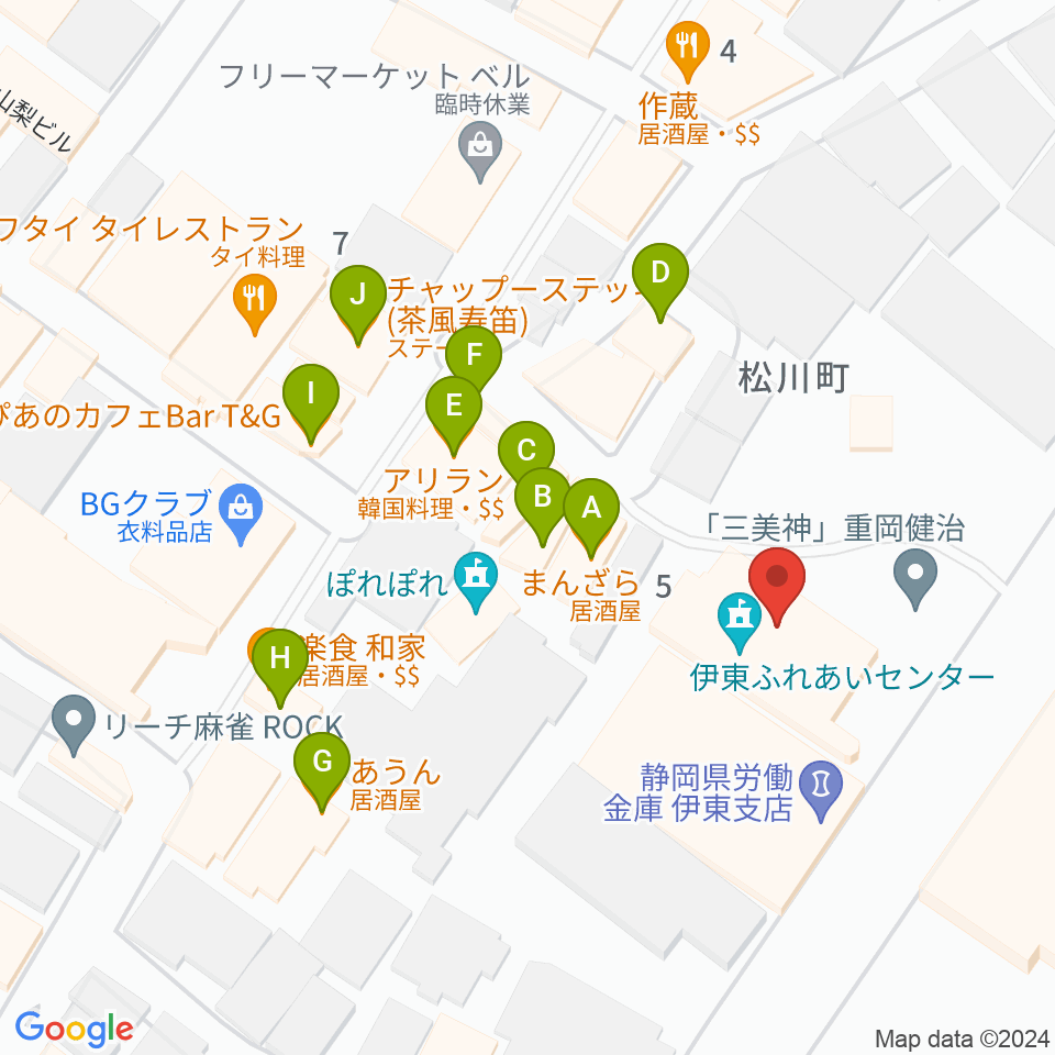 エフエム伊東なぎさステーション周辺のファミレス・ファーストフード一覧地図