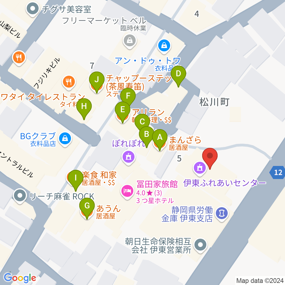 エフエム伊東なぎさステーション周辺のファミレス・ファーストフード一覧地図