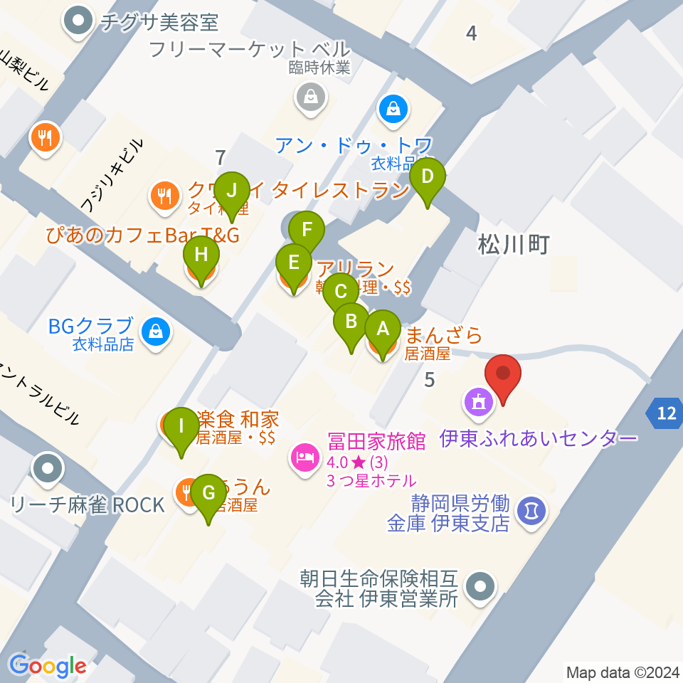 エフエム伊東なぎさステーション周辺のファミレス・ファーストフード一覧地図