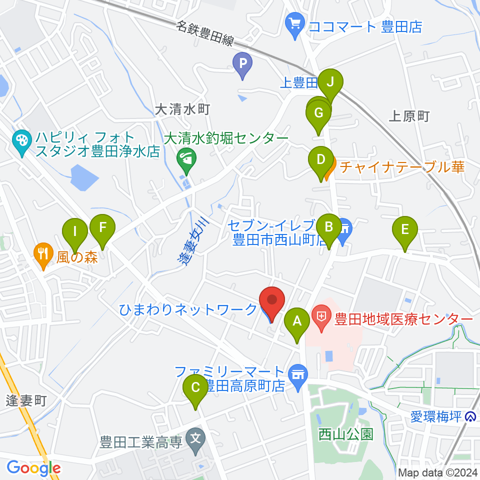 エフエムとよた（ラジオラブィート）周辺のファミレス・ファーストフード一覧地図