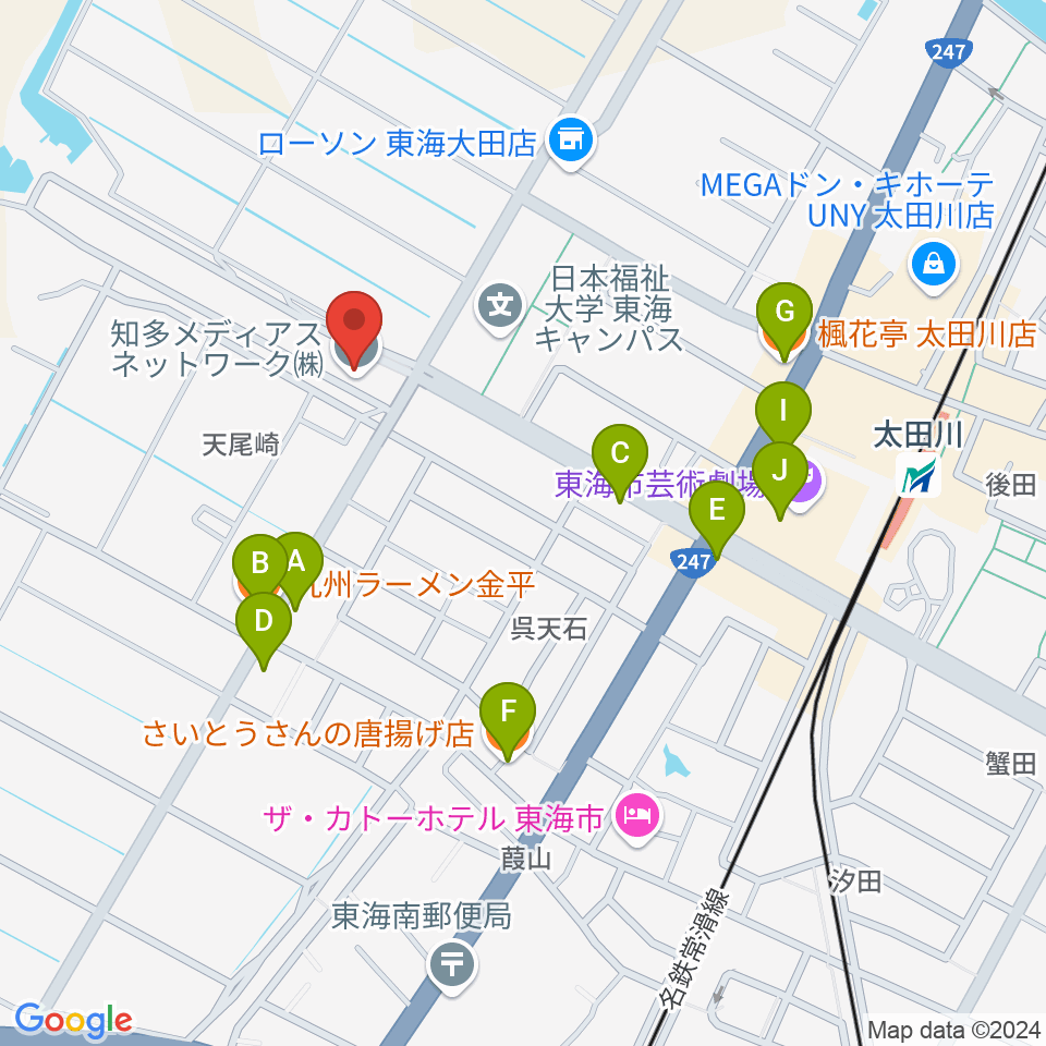 メディアスエフエム周辺のファミレス・ファーストフード一覧地図