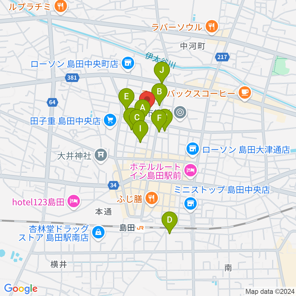 FM島田周辺のファミレス・ファーストフード一覧地図