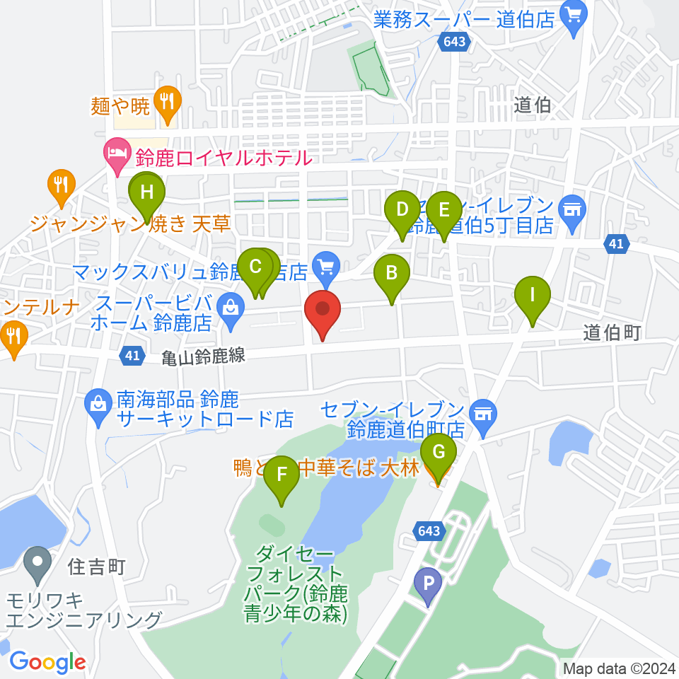 スズカ・ヴォイスFM周辺のファミレス・ファーストフード一覧地図