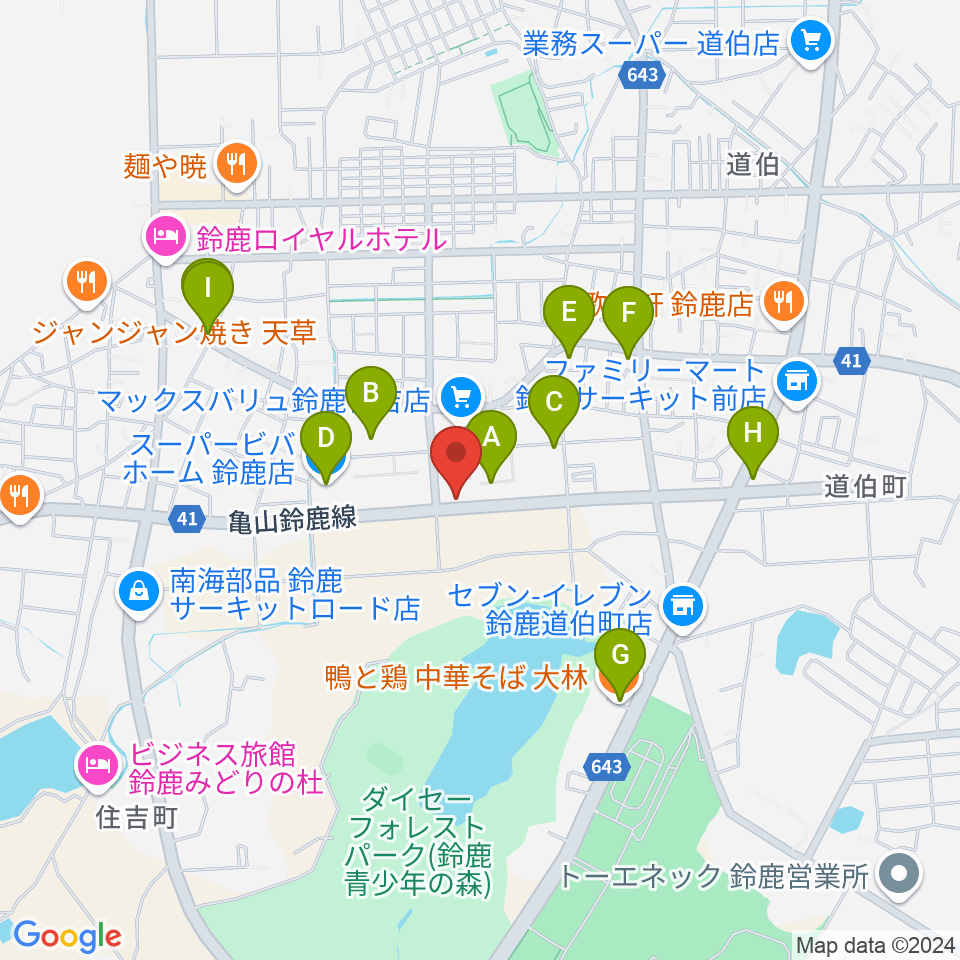 スズカ・ヴォイスFM周辺のファミレス・ファーストフード一覧地図