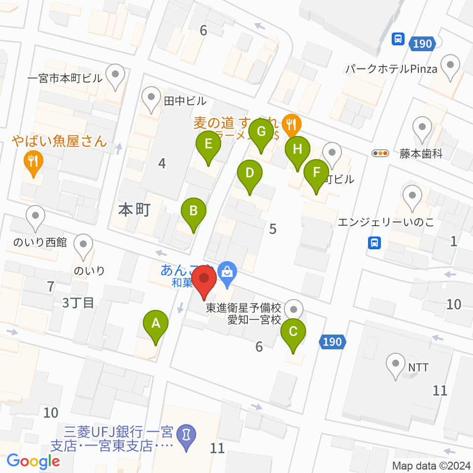 FMいちのみや周辺のファミレス・ファーストフード一覧地図