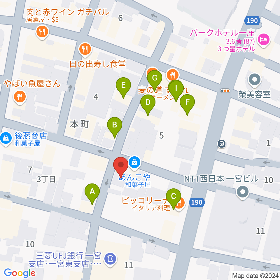 FMいちのみや周辺のファミレス・ファーストフード一覧地図