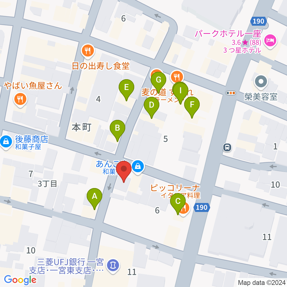 FMいちのみや周辺のファミレス・ファーストフード一覧地図