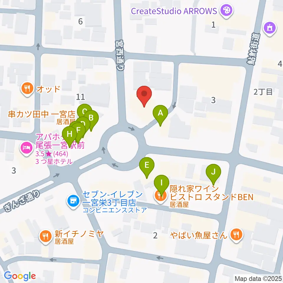 FMいちのみや周辺のファミレス・ファーストフード一覧地図