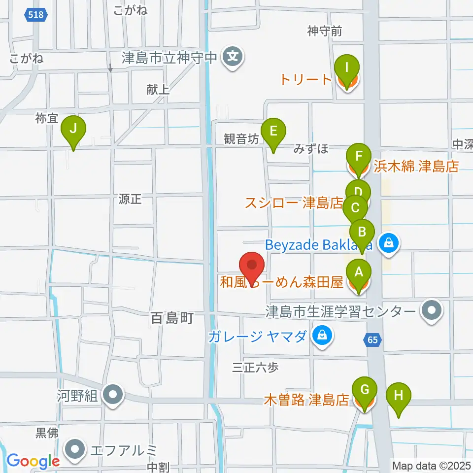 エフエムななみ周辺のファミレス・ファーストフード一覧地図
