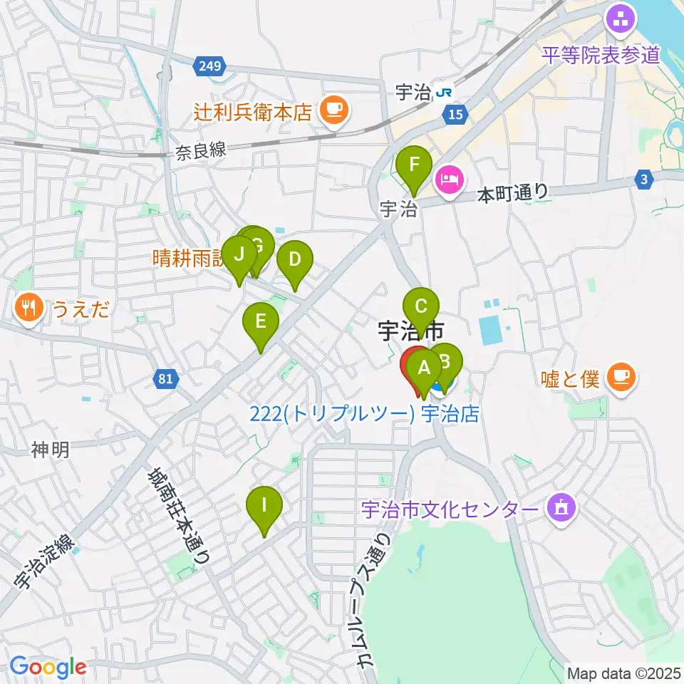 FMうじ周辺のファミレス・ファーストフード一覧地図