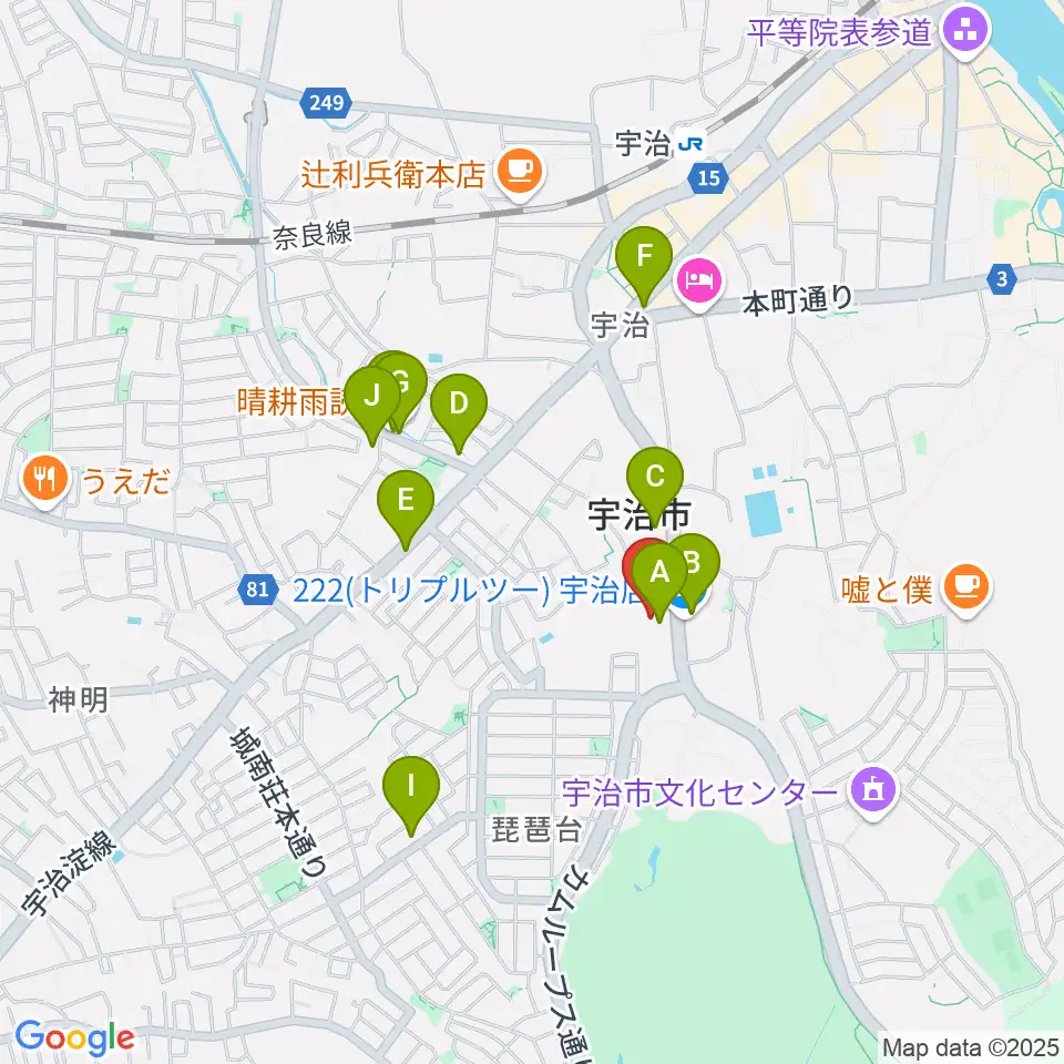 FMうじ周辺のファミレス・ファーストフード一覧地図