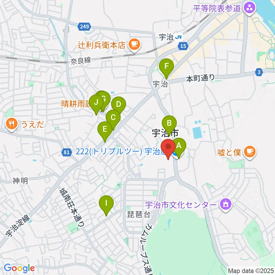 FMうじ周辺のファミレス・ファーストフード一覧地図