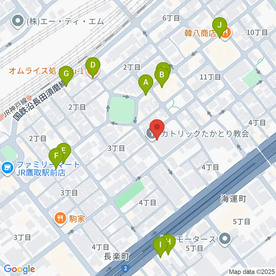 FMわぃわぃ FMYY周辺のファミレス・ファーストフード一覧地図