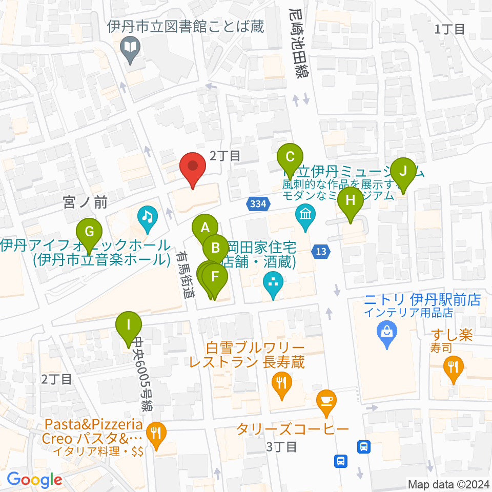 ハッピーエフエムいたみ周辺のファミレス・ファーストフード一覧地図