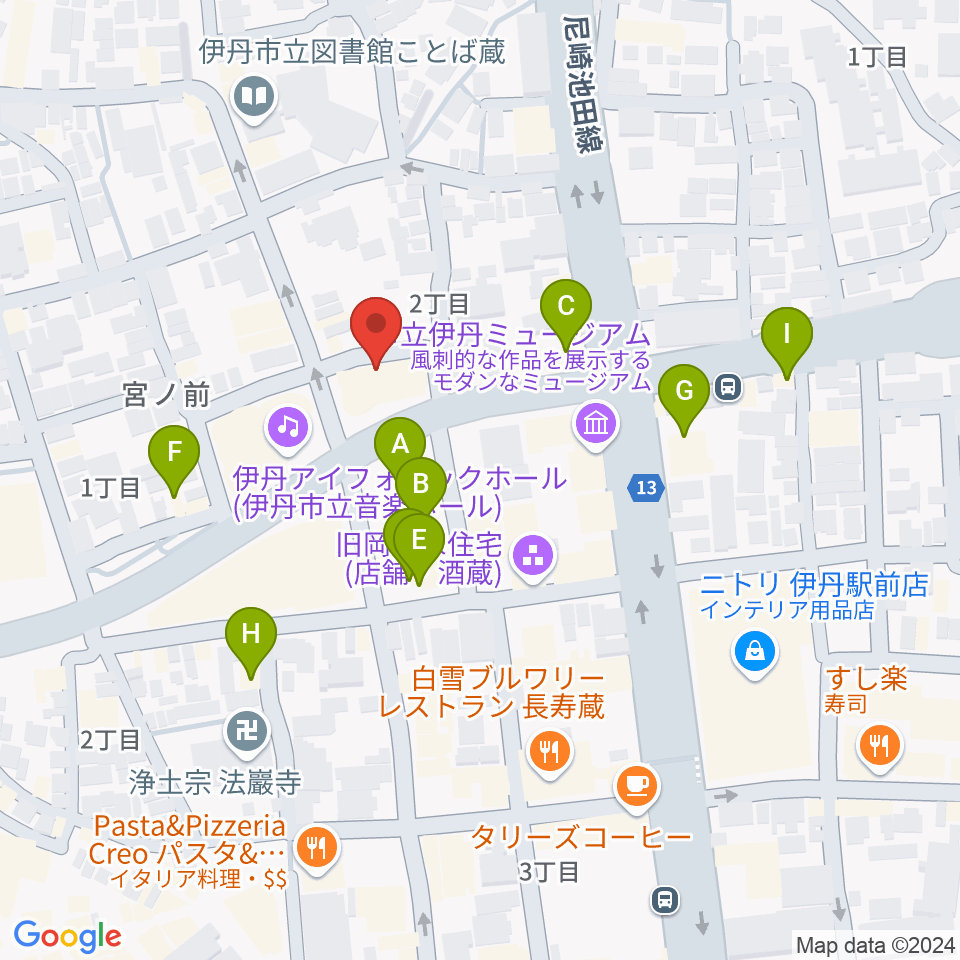 ハッピーエフエムいたみ周辺のファミレス・ファーストフード一覧地図