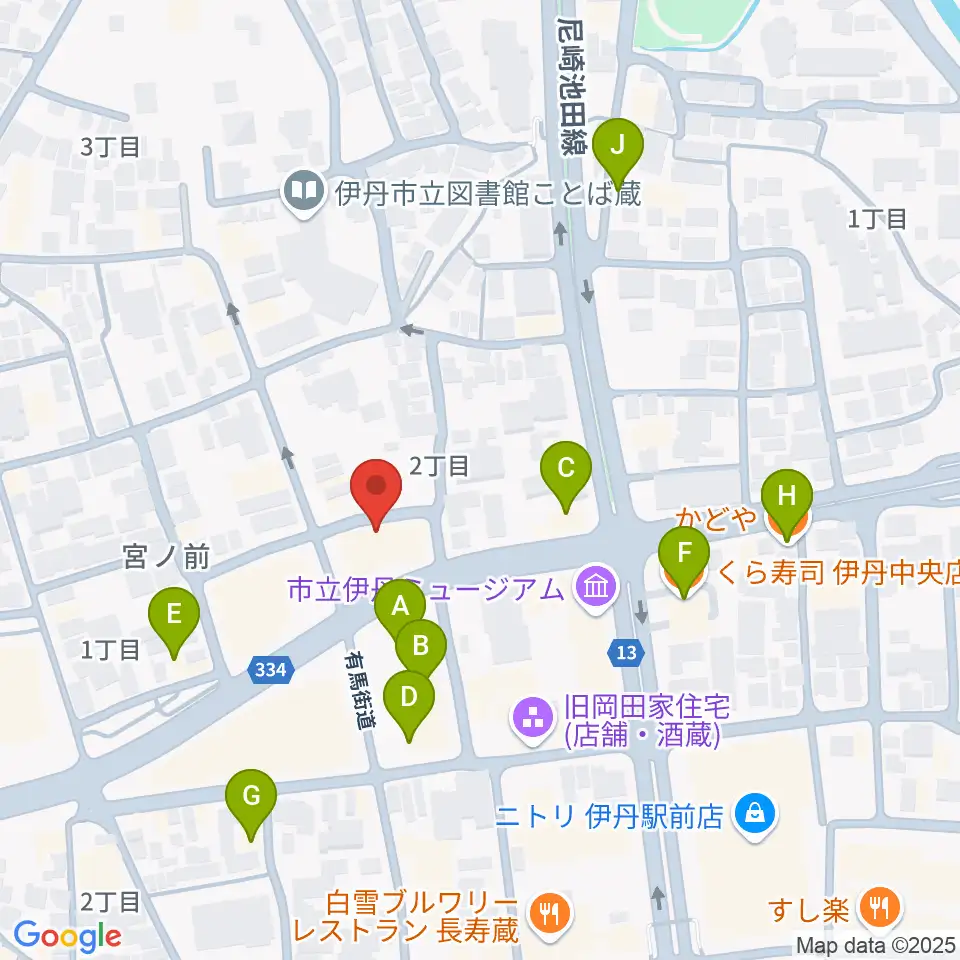 ハッピーエフエムいたみ周辺のファミレス・ファーストフード一覧地図