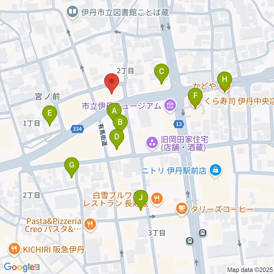 ハッピーエフエムいたみ周辺のファミレス・ファーストフード一覧地図