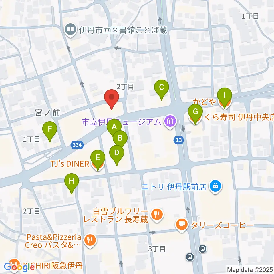 ハッピーエフエムいたみ周辺のファミレス・ファーストフード一覧地図