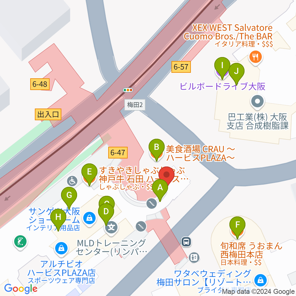 ウメダFM Be Happy!789周辺のファミレス・ファーストフード一覧地図