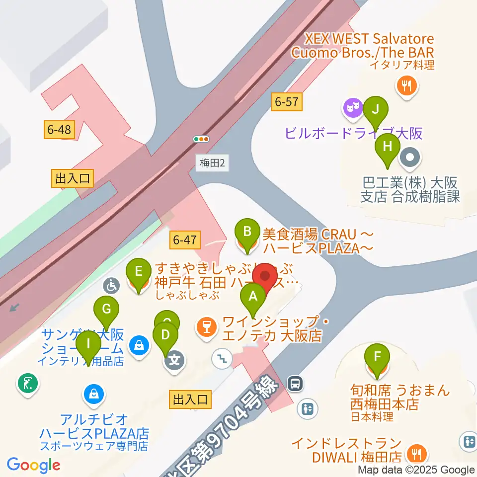 ウメダFM Be Happy!789周辺のファミレス・ファーストフード一覧地図