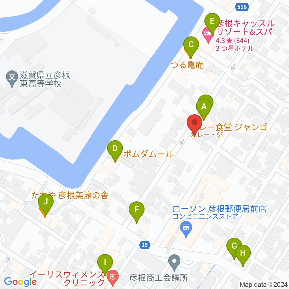 エフエムひこね周辺のファミレス・ファーストフード一覧地図