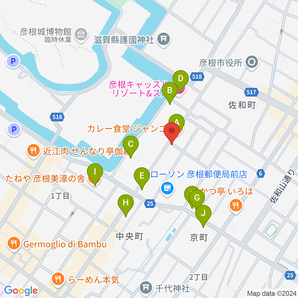 エフエムひこね周辺のファミレス・ファーストフード一覧地図