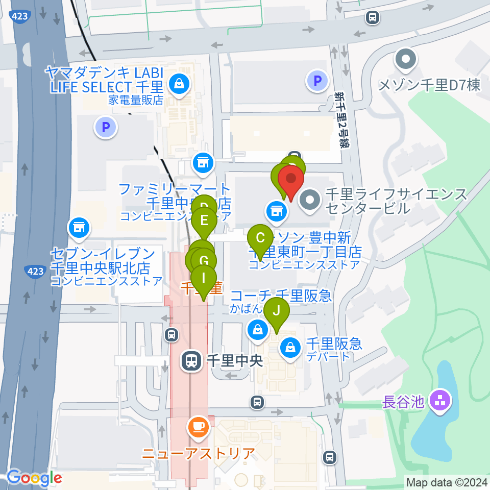 FM千里周辺のファミレス・ファーストフード一覧地図