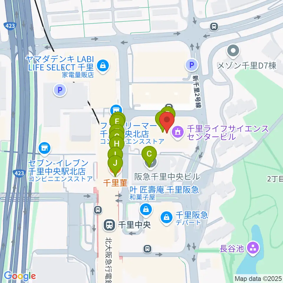 FM千里周辺のファミレス・ファーストフード一覧地図