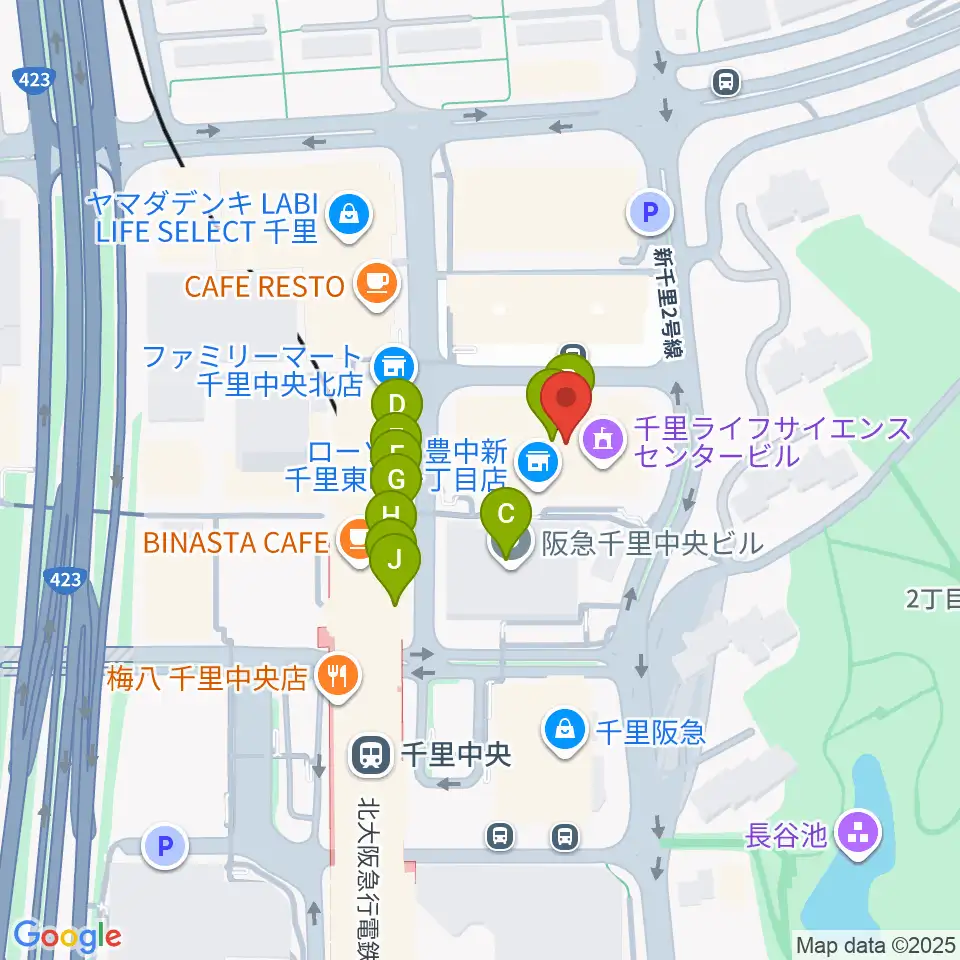 FM千里周辺のファミレス・ファーストフード一覧地図