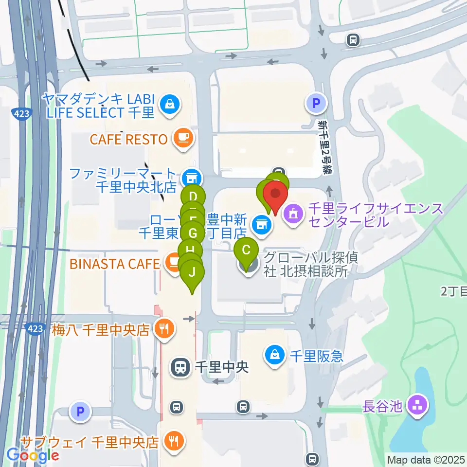 FM千里周辺のファミレス・ファーストフード一覧地図