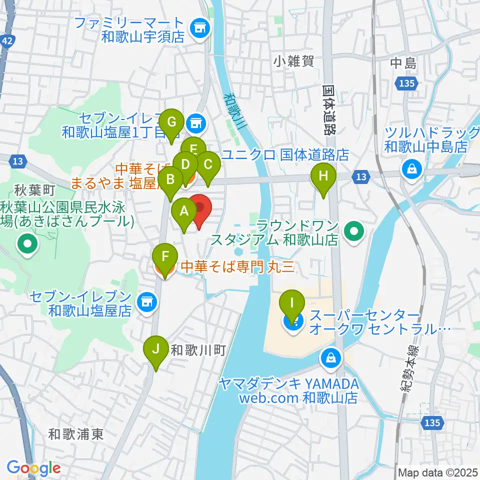 バナナエフエム周辺のファミレス・ファーストフード一覧地図