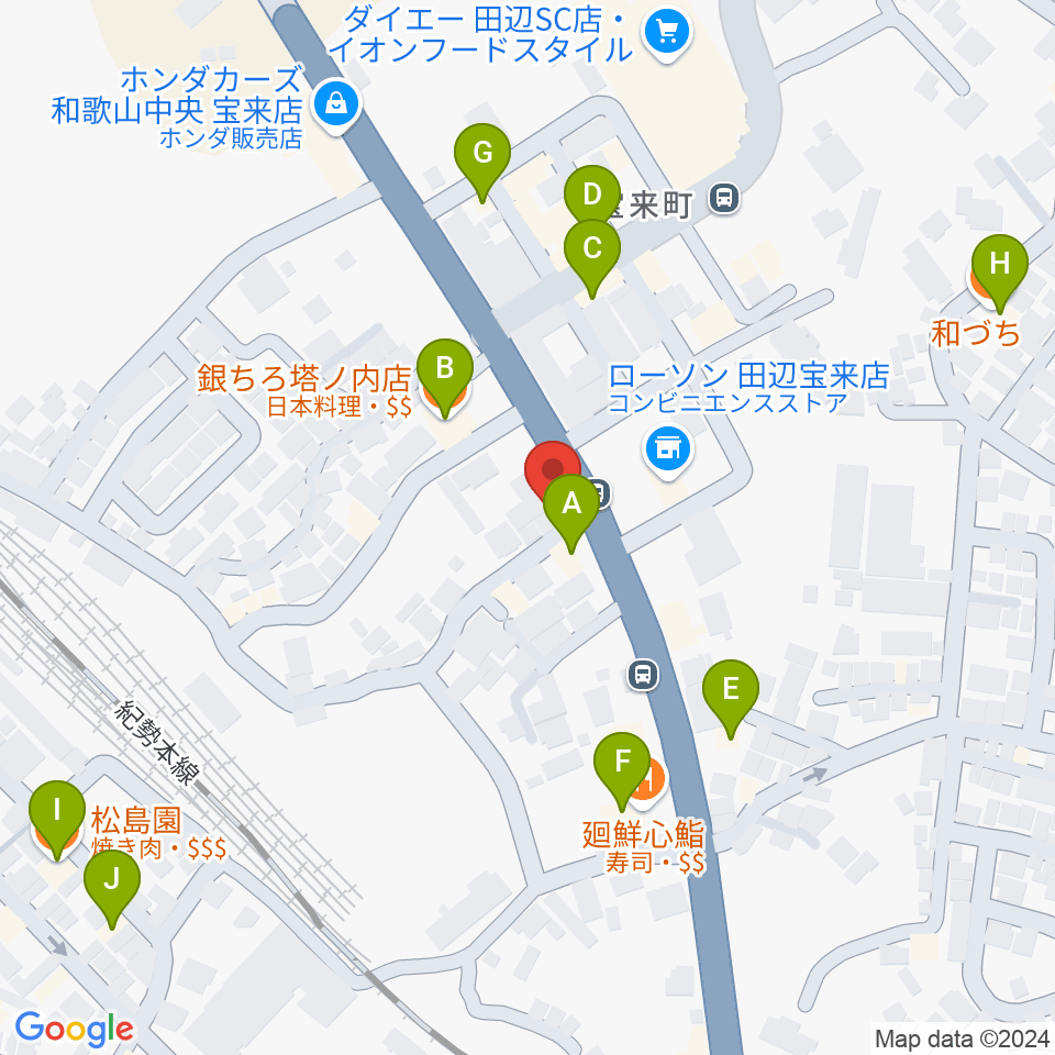 FM TANABE周辺のファミレス・ファーストフード一覧地図