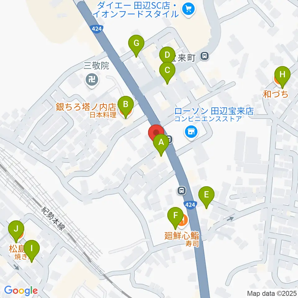 FM TANABE周辺のファミレス・ファーストフード一覧地図