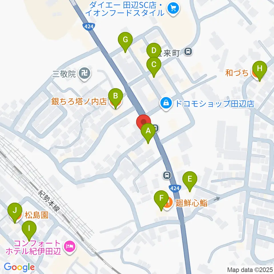 FM TANABE周辺のファミレス・ファーストフード一覧地図