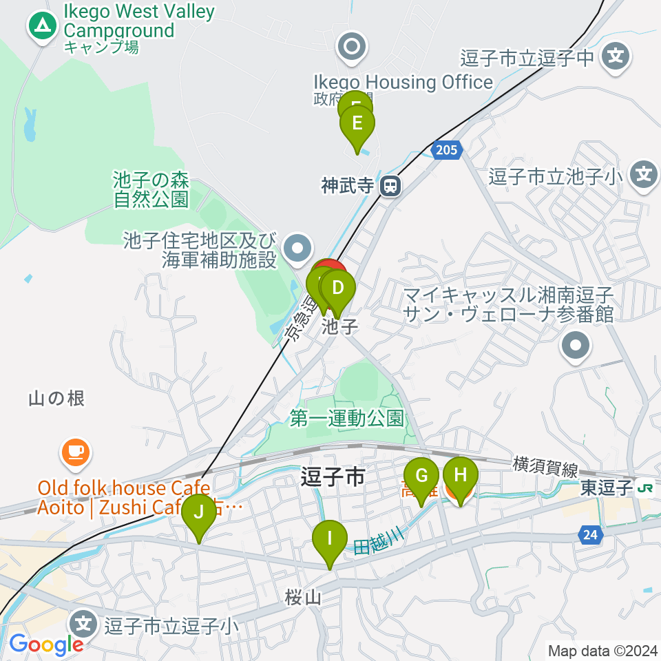 湘南ビーチFM周辺のファミレス・ファーストフード一覧地図